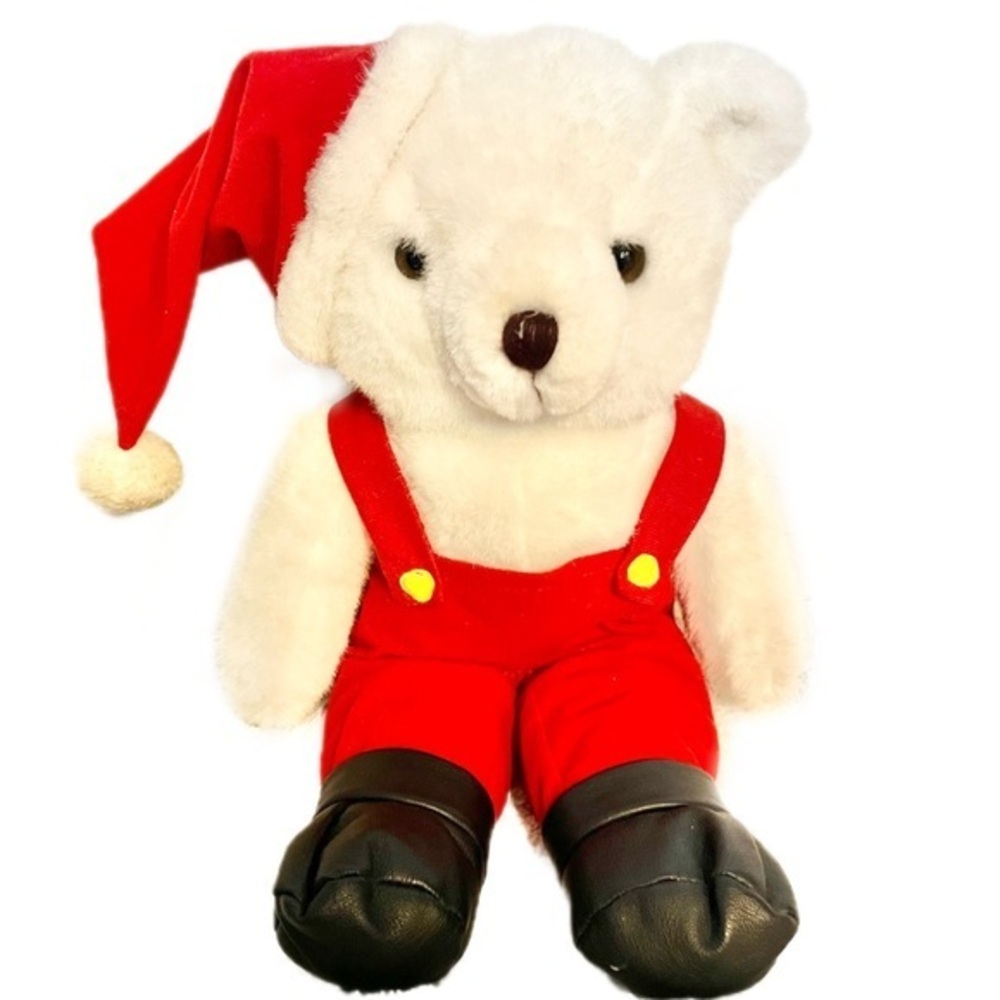 Rare Ganz 1995 HUGSY  Christmas Bear White Plush Toy Vintage Collectible G1171